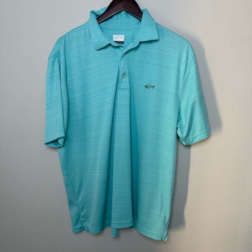 Greg Norman Men's XL Play Dry Performance Feeder Stripe Golf Polo - Aqua Blue